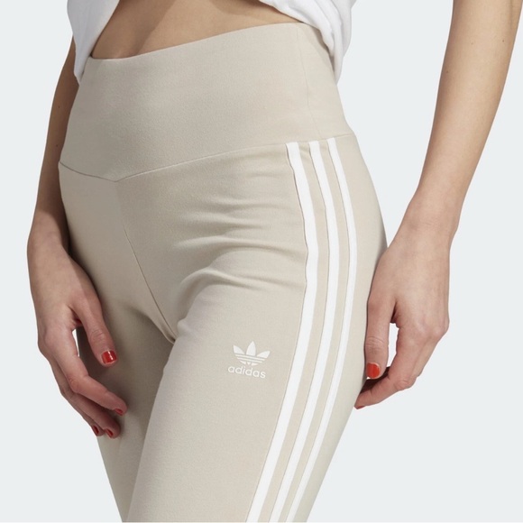 Adidas Originals Adicolor 3 Stripes 7/8 Flare Leggings Wonder Beige Sz M NWT - Picture 4 of 10